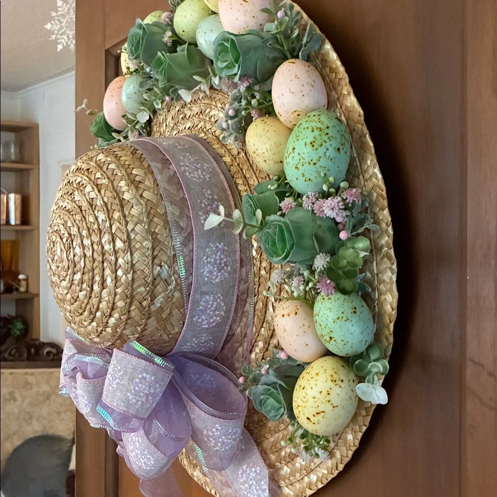 Easter Egg and Succulent Wreath with Bow